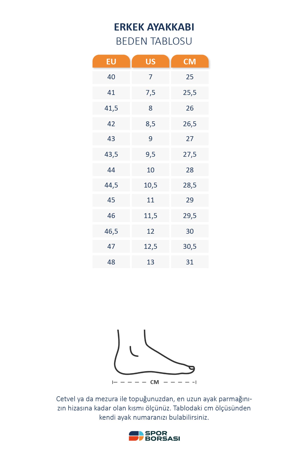 Merrell erkek ayakkabı beden tablosu, Merrell erkek outdoor ayakkabı beden tablosu
